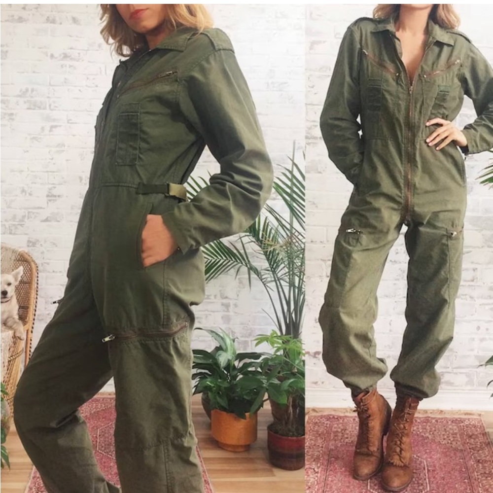 Free people olive/brown coveralls flight suit jumpsuit - adorable!😍😍